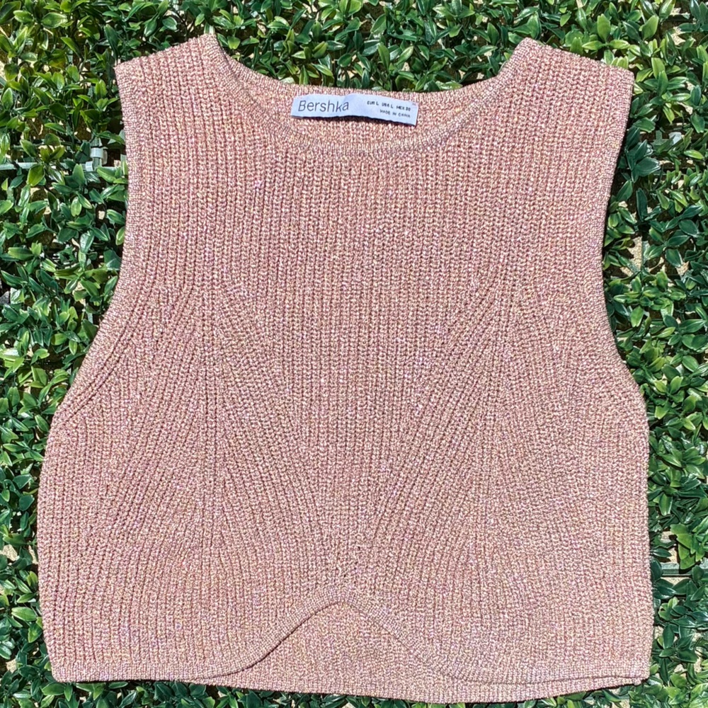 Bershka Dusty Pink Ribbed Crop Tank Top Size Large
